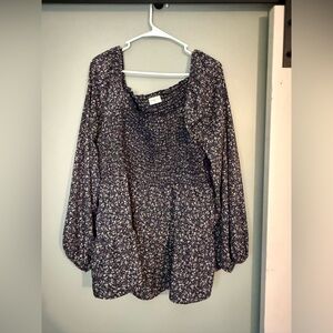 Chic Soul Long Sleeve Floral Babydoll Top